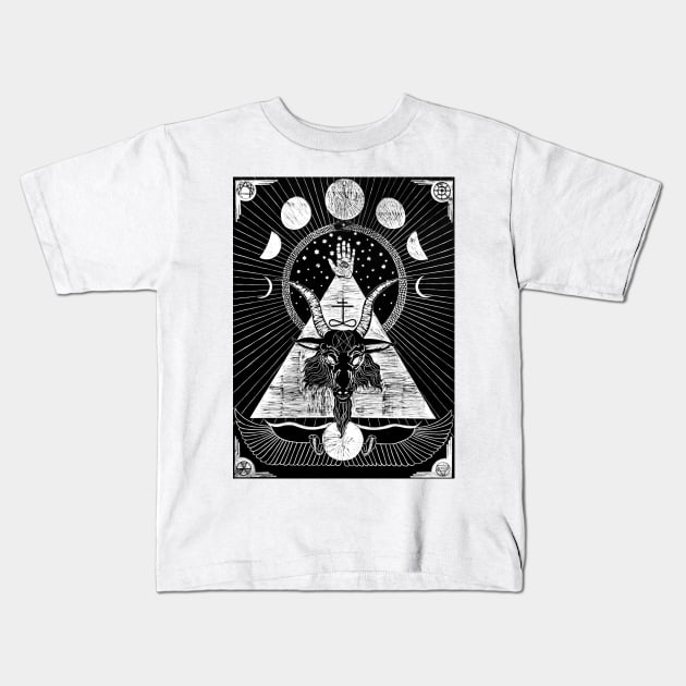 Baphomet Woodcut Kids T-Shirt by SWAMPMEAT